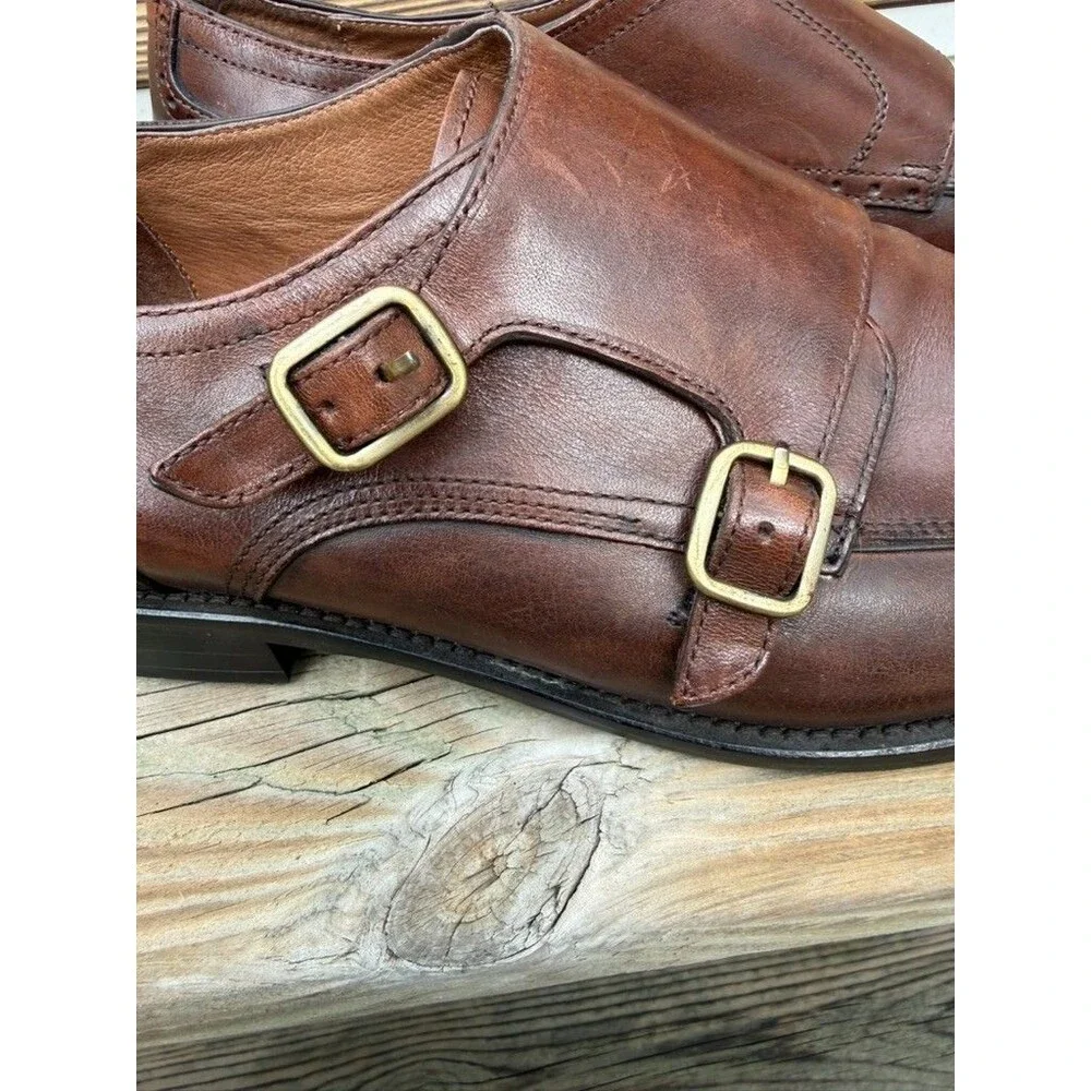 Johnston & Murphy Double Monk Strap Brown Leather Dress Shoes Mens 11.5M Flex